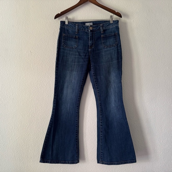 Retro Chic Sun & Shadow Flare Leg Bell Bottom Jeans Maya Wash Size 7 Boho Casual - Picture 2 of 12